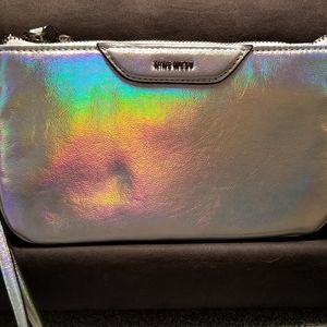 Brand New Nine West Silver Metallic Iridescent Wristlet/Clutch